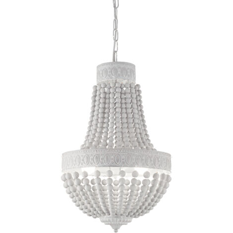 Lampadario Shabby Chic-Provenzale Monet Legno Bianco 6 Luci E14