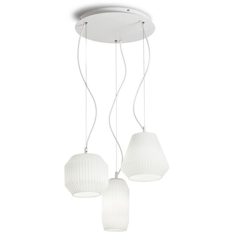 Lampadario Shabby Chic-Provenzale Origami Vetro Bianco 3 Luci E27