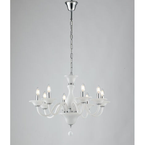 "Lampadario SOFFIO in vetro bianco a otto luci"