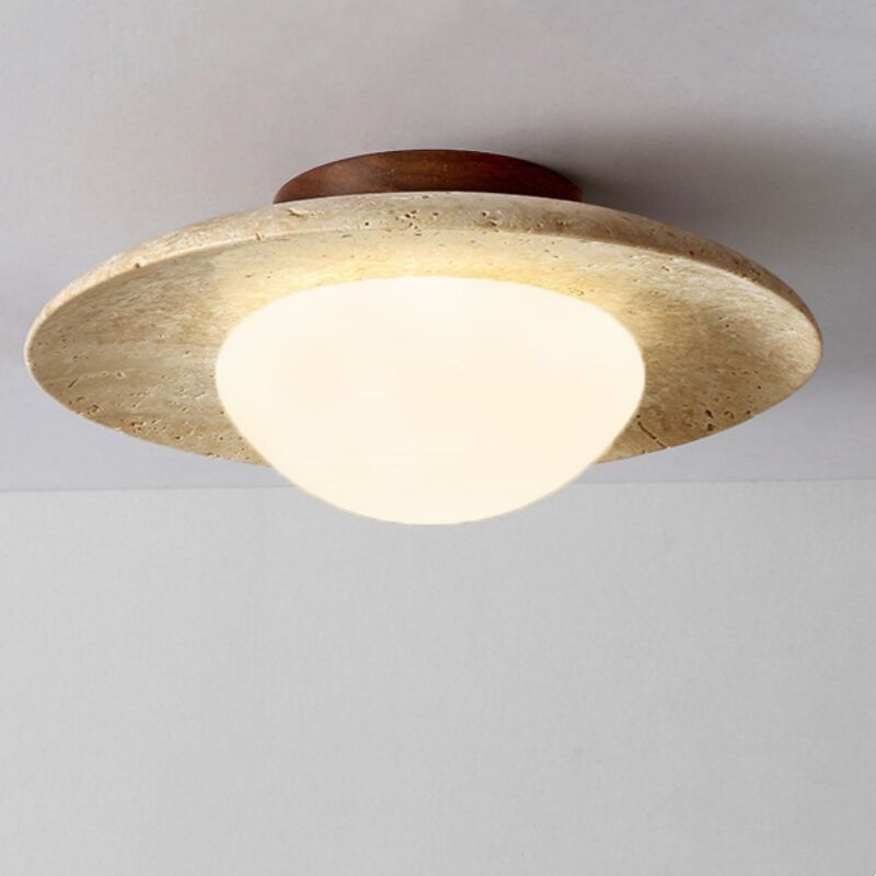 Image of Lampadario Soffitto Vintage Plafoniera Art D'eco Ø25CM Illuminazione Soffitto Travertino Giallo e Legno e Acrilica - Luce Neutra