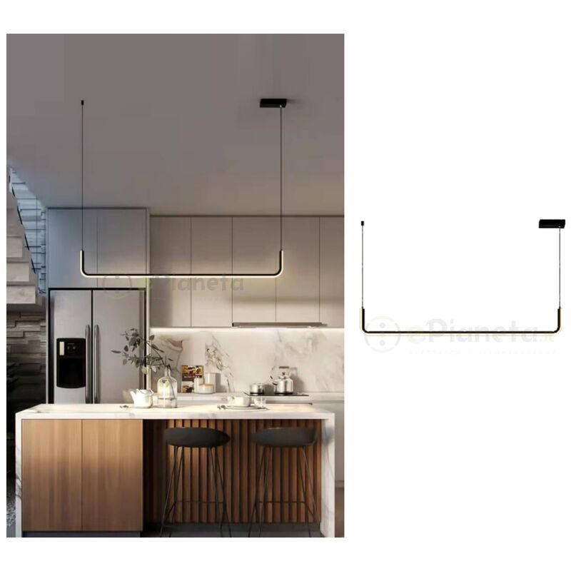 Image of Lampadario sospensione 21w lineare orizzontale design minimal moderno nero luce led bianco calda