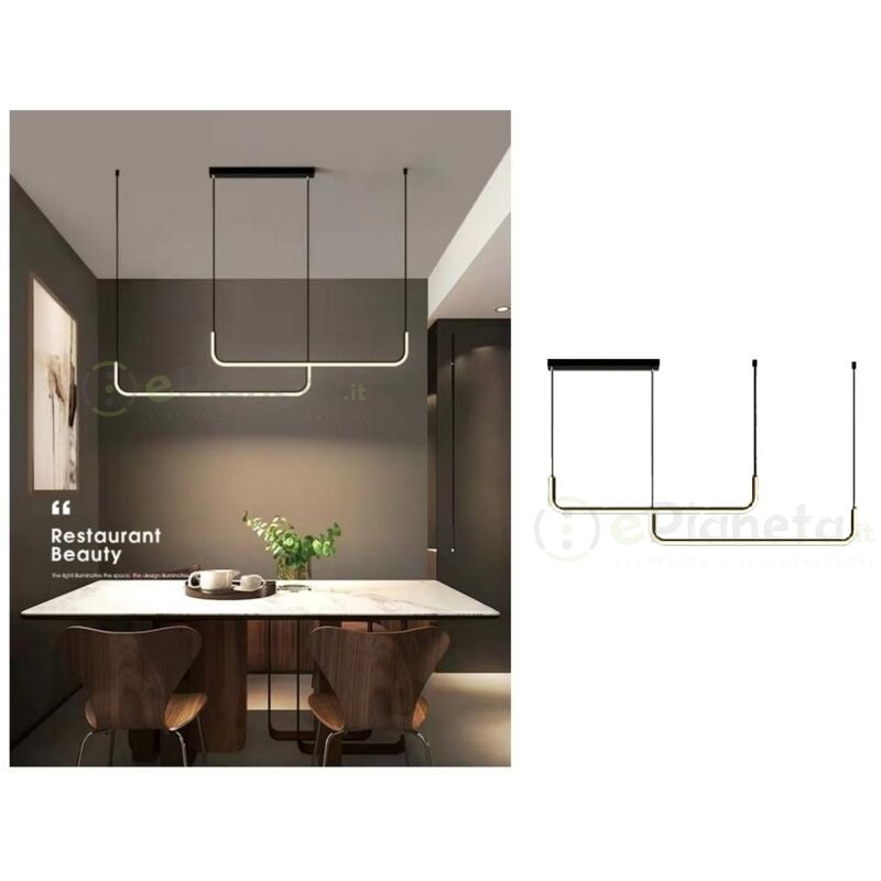 Image of Lampadario sospensione 42w lineare orizzontale design minimal moderno nero luce led bianco calda