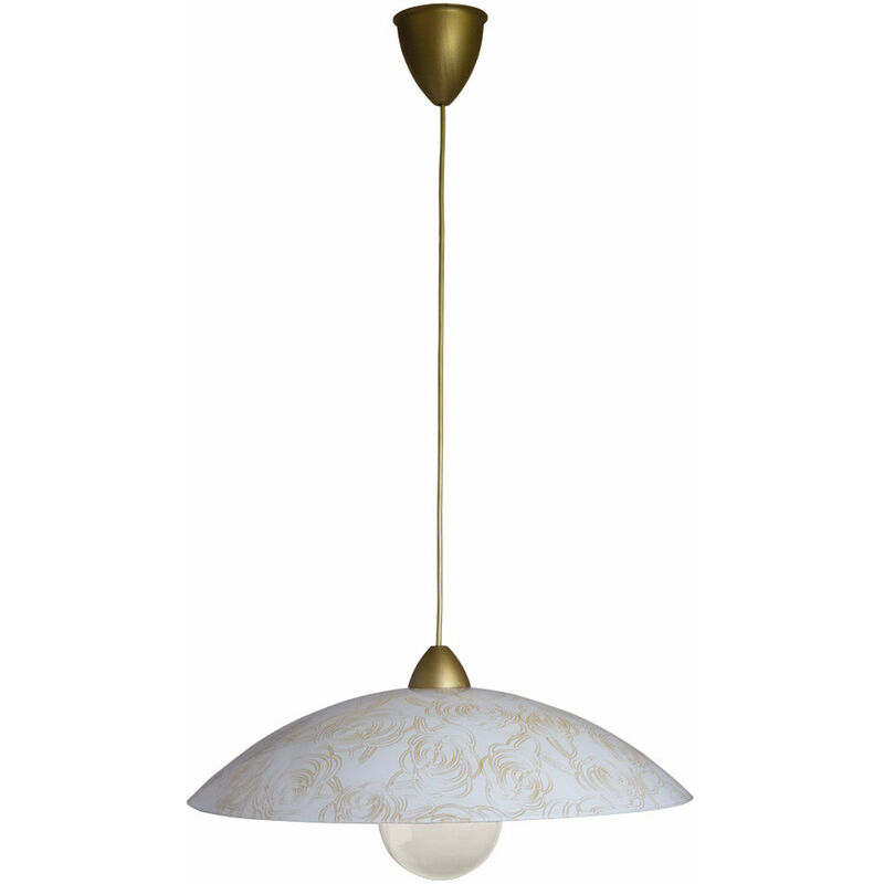 Image of E-energy - Sospensione D50 1xE27 Montatura Oro Vetro Lastra Bianco Decorato Rose Caterina