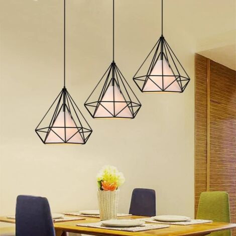 Lampadario sospensione diamante metallo E27 pendente moderno retrò nero bianco  Nero