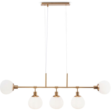 Lampadario Sospensione Erich Metallo Oro Rosa 5 Luci E Diffusori Bianchi