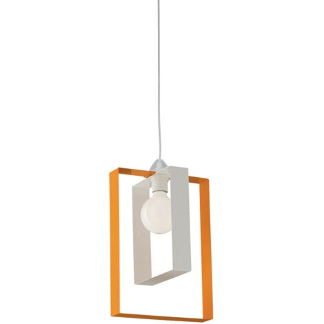Lampadario Sospensione in Ferro Ø25cm 1 Luce E27 55W Bianco e Arancio