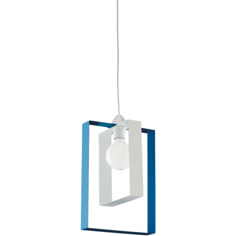 Lampadario Sospensione in Ferro Ø25cm 1 Luce E27 55W Bianco e Azzurro
