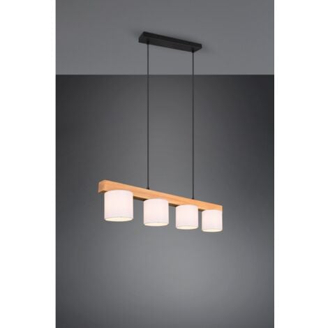 Lampadario Sospensione Legno 4 Paralumi Bianchi Cameron Trio Lighting