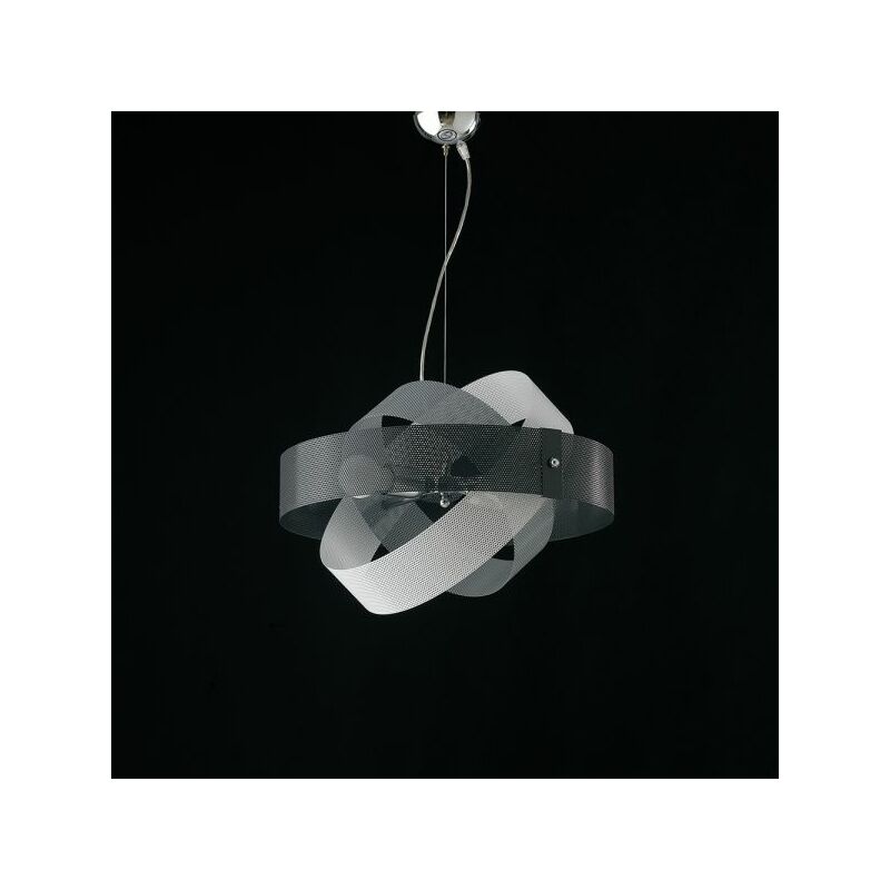Image of Sospensione in ferro laccata bianco e grigio 2 luci Bianco Grigio Rete