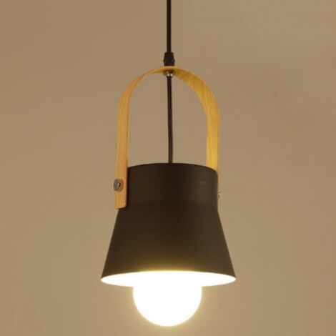 Lampadario Sospensione Moderno Illuminazione Sospensione Metallo e Legno Lampada da Soffitto Nero