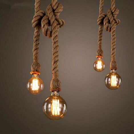 Lampadario A Sospensione Vintage 5 Luci In Corda Di Canapa – E27 – Ideale Per Agriturismo, Ristorante E Camera Da Letto