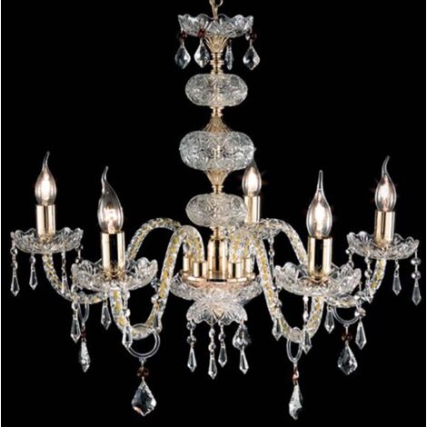 Lampadario sospeso DALLAS D75 cm in cristallo con finiture oro da 5  luci
