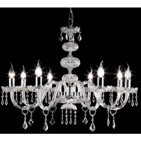 Lampadario sospeso DALLAS D87 cm in cristallo con finiture cromo 8 luci