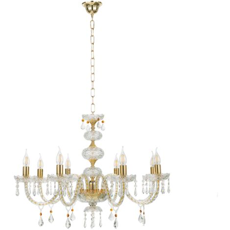 Lampadario sospeso DALLAS D87 cm in cristallo con finiture oro da 8 luci