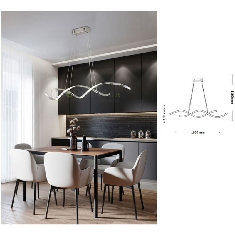 Image of Lampadario sospeso led 28w spirale intrecciato design moderno argento orizzontale luce bianca per camera cucina soggiorno