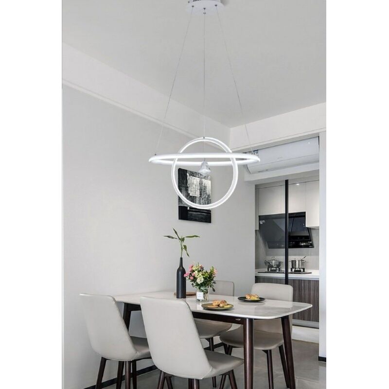 Image of Lampadario sospeso led cerchi 70w bianco design moderno pendente circolare luce fredda naturale calda Luce Fredda