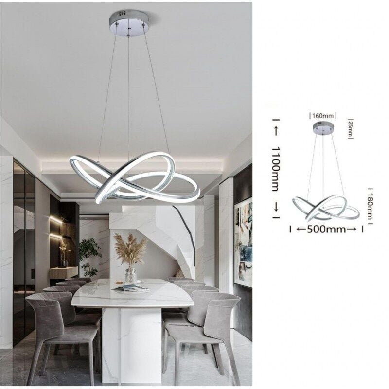 Image of Lampadario sospeso led intrecciato 60w argento design moderno pendente luce fredda