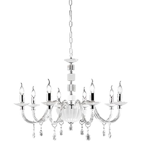 Lampadario sospeso LIVIA D85 cm in vetro e cristallo Bianco 8 luci
