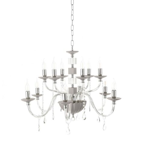Lampadario sospeso LIVIA D85 cm in vetro e cristallo Fume' 12 luci