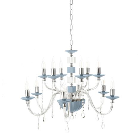 Lampadario sospeso LIVIA D85 cm in vetro e cristallo Ottanio 12 luci