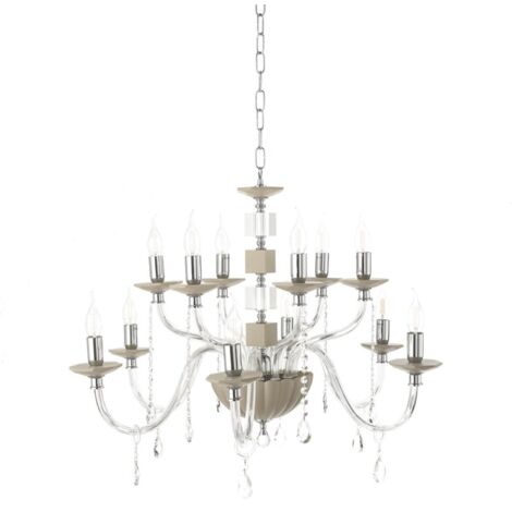 Lampadario sospeso LIVIA D85 cm in vetro e cristallo Tortora 12 luci