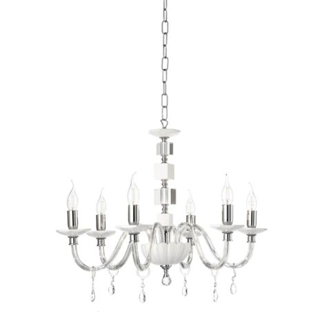 Lampadario sospeso LIVIA in vetro e cristallo D70 cm Bianco 6 luci