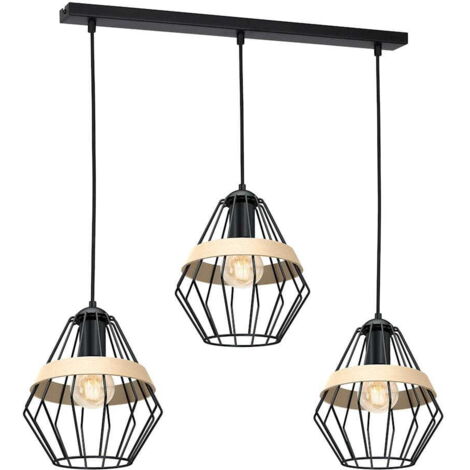 Lampadario sospeso Milagro Cliff 3xE27 nero legno loft