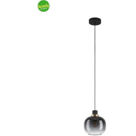 Lampadario Sospeso Oilella Eglo 1xE27 Nero Vetro Grigio
