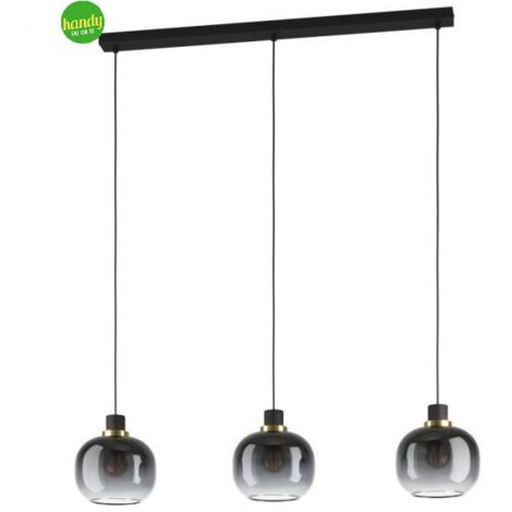Lampadario Sospeso Oilella Eglo 3xE27 Nero Vetro Grigio