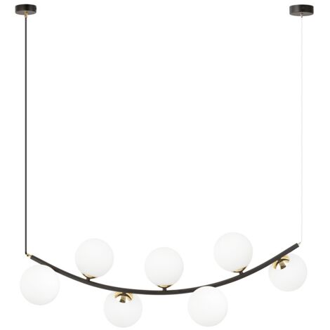 Lampadario sospeso RITZ 7 luci nero vetro opale Emibig