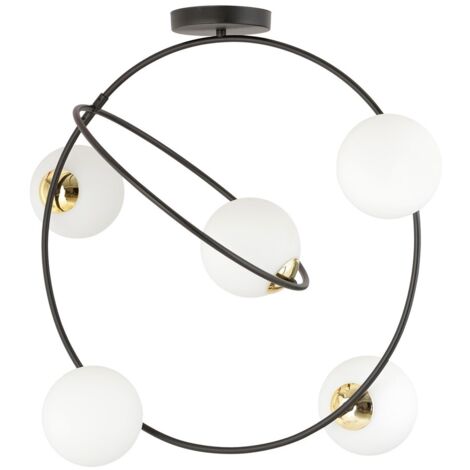 Lampadario STARDOM 5 luci nero vetro opale Emibig 65cm