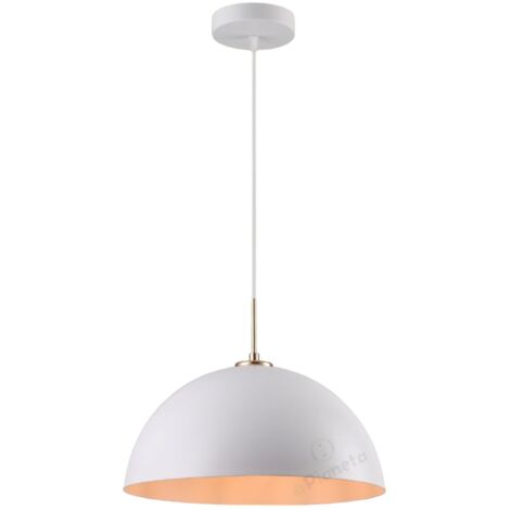 Lampadario stile industriale sospeso a campana in metallo con attacco E27 semplice per salotto cucina nero bianco  Bianco