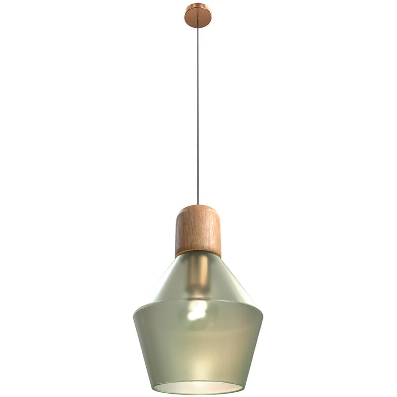 Image of Lampada a sospensione - Stile Moderno e Cristallo - Hewl Verde - Vetro, Legno - Verde