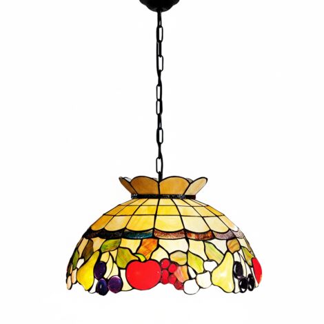 Lampadario Stile Tiffany Vetro Multicolor 3 Luci E27