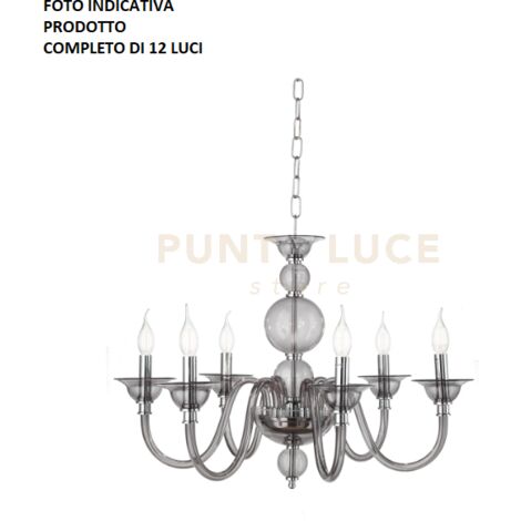 LAMPADARIO TEBE 12 LUCI FUME' E CROMO ATTACCO E14 D.87CM