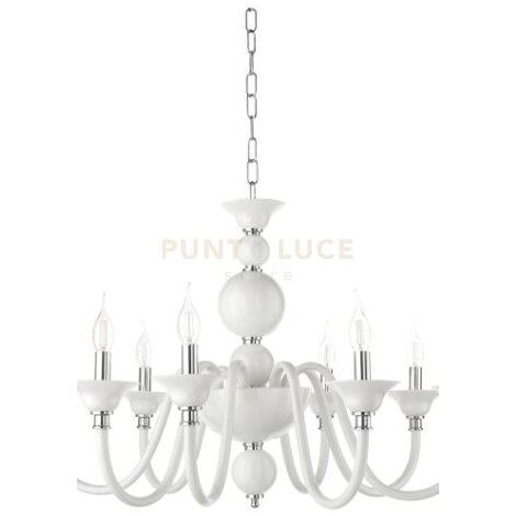 LAMPADARIO TEBE 6 LUCI BIANCO E CROMO ATTACCO E14 D.70CM