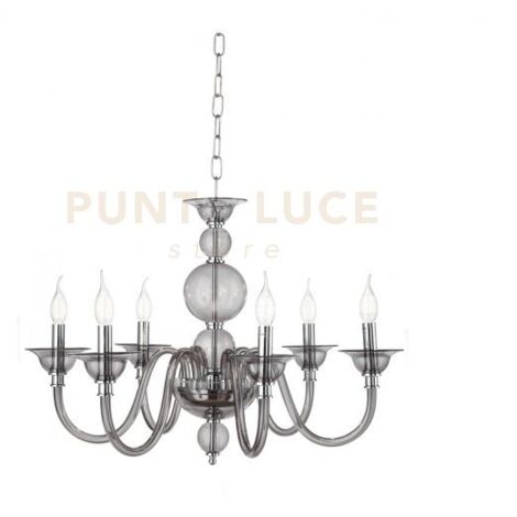 LAMPADARIO TEBE 6 LUCI FUME' E CROMO ATTACCO E14 D.70CM
