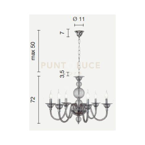 LAMPADARIO TEBE 6 LUCI TRASPARENTE E ORO ATTACCO E14 D.70CM