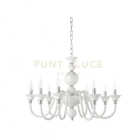 LAMPADARIO TEBE 8 LUCI BIANCO E CROMO ATTACCO E14 D.87CM