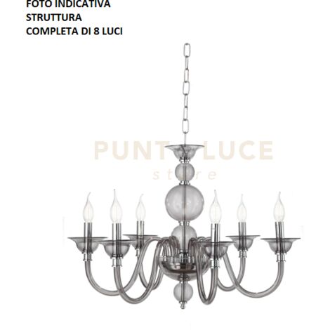 LAMPADARIO TEBE 8 LUCI FUME' E CROMO ATTACCO E14 D.87CM