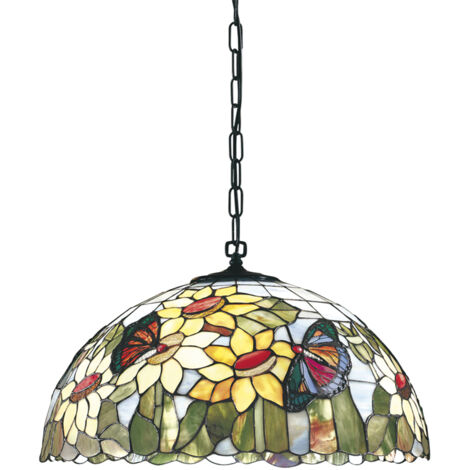 Lampadario Tiffany Vetro Multicolor Chiaro 3 Luci E27