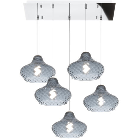Lampadario Tondo Contemporaneo Dress Metallo Cromo Vetro Blu 5 Luci E27