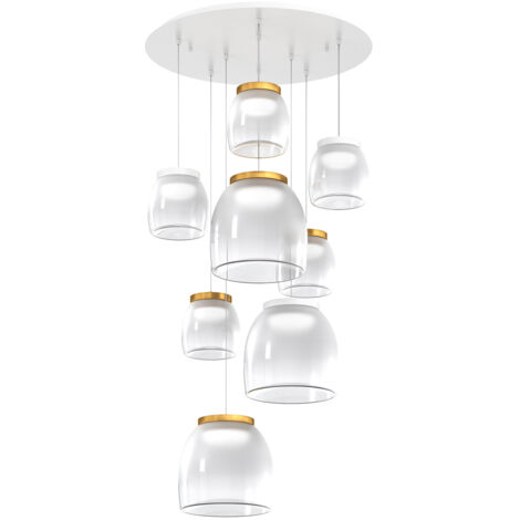 Lampadario Tondo Contemporaneo Drum Metallo Bianco Vetro Oro Ed 40-48W Calda