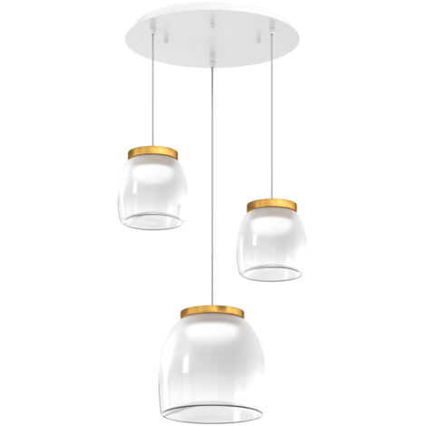 Lampadario Tondo Contemporaneo Drum Metallo Bianco Vetro Oro Led 16-16W Calda