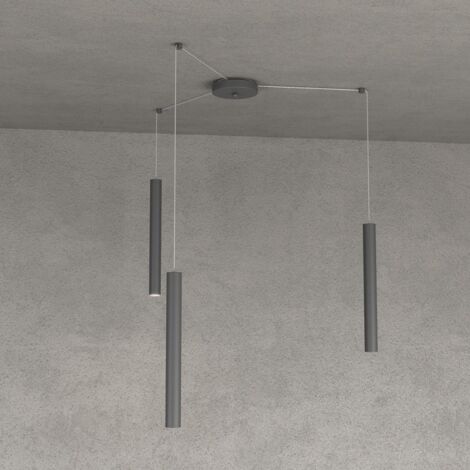 Lampadario top light round tube 1174 s3 gu10 led cilindro metallo moderno, finitura metallo grigio-antracite