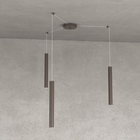 Lampadario top light round tube 1174 s3 gu10 led cilindro metallo moderno, finitura metallo marrone