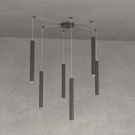 Lampadario top light round tube 1174 s6 gu10 led cilindro metallo classico moderno, finitura metallo marrone