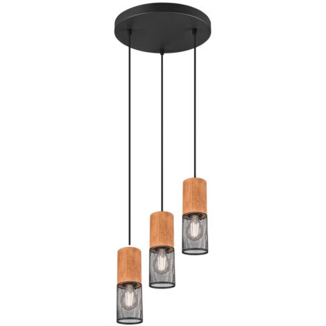 Lampadario TOSH nero legno metallo 3 luci E27 Trio
