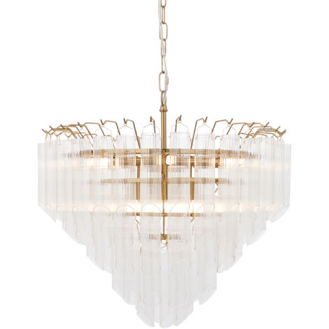 Lampadario Toulouse ottone satinato vetro 12xG9 Endon