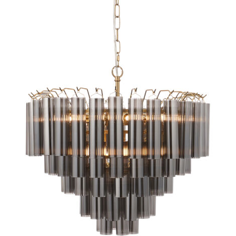 Lampadario Toulouse ottone satinato vetro fumé 12xG9 Endon